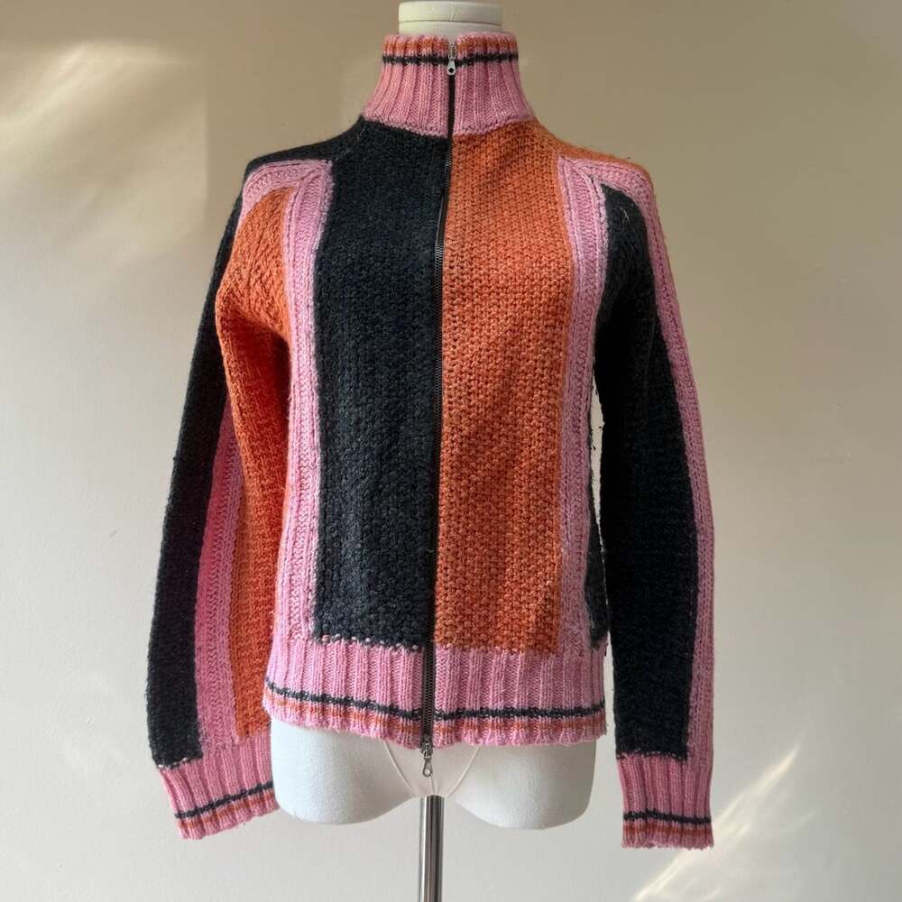 Authier Colorblock Zip-Up Turtleneck Sweater Jacket
